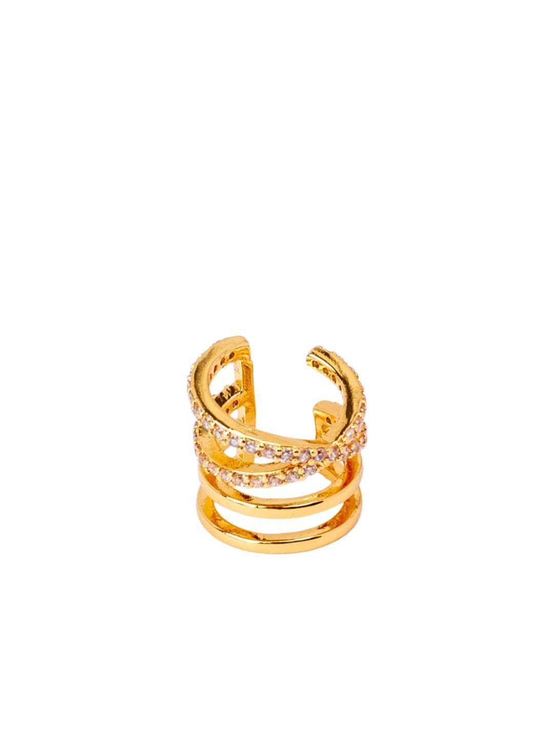 SALTY Silver Gold-Plated Contemporary Artificial Stones Studded Ear Cuff Earrings