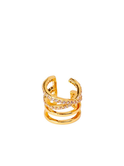 SALTY Silver Gold-Plated Contemporary Artificial Stones Studded Ear Cuff Earrings
