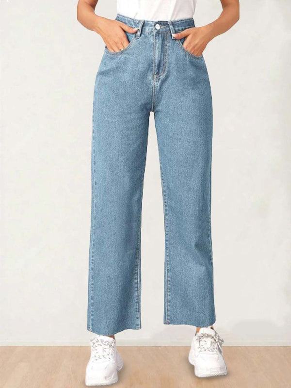 Women Straight Fit High-Rise Clean Look Stretchable Cotton Jeans