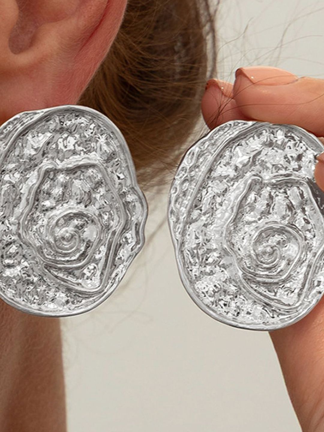 Silver-Plated Oval Shaped Studs