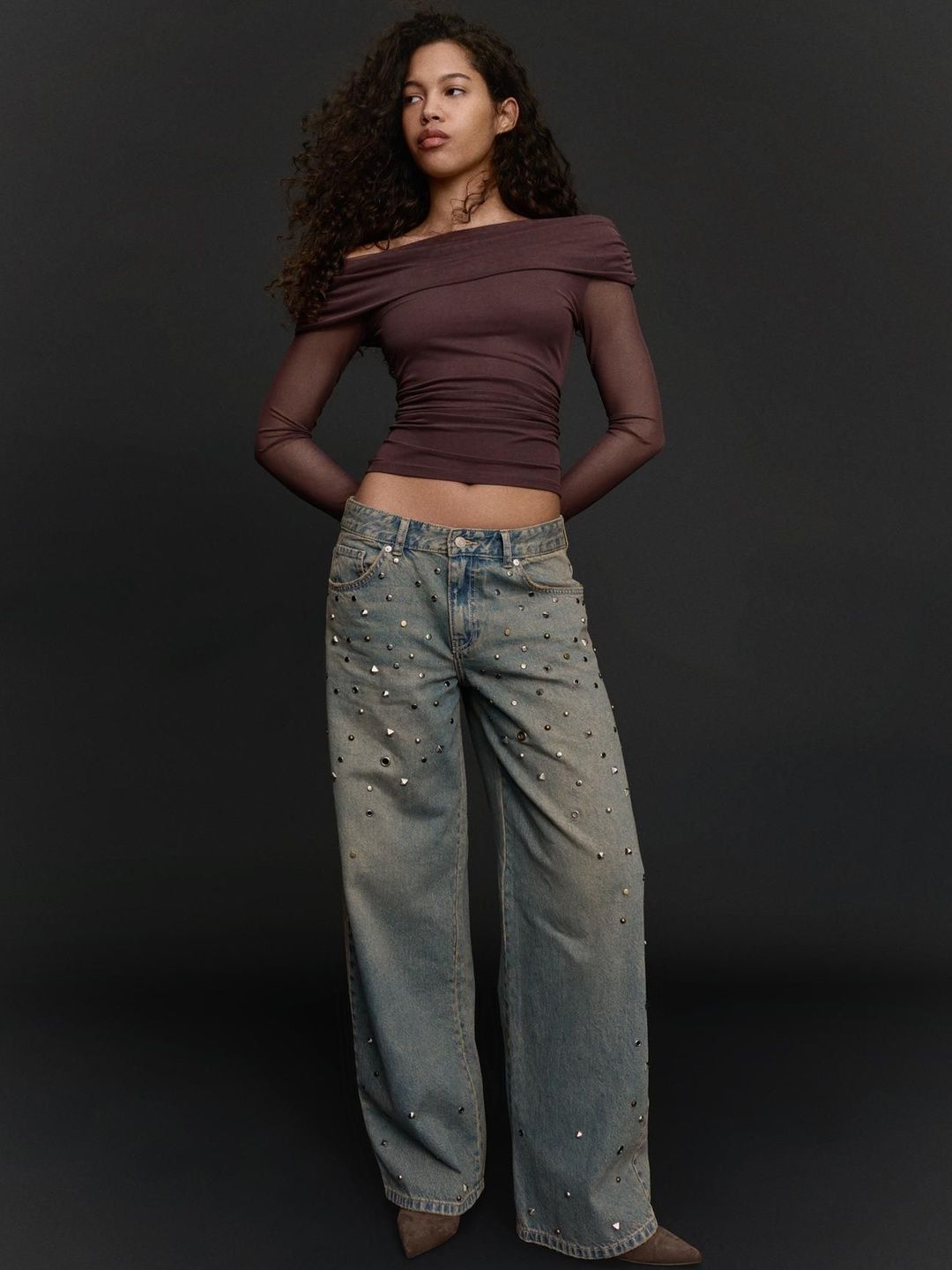 Low-Rise Studded Boyfriend Jeans