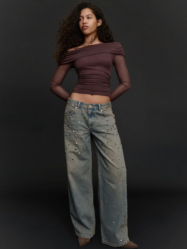 Low-Rise Studded Boyfriend Jeans