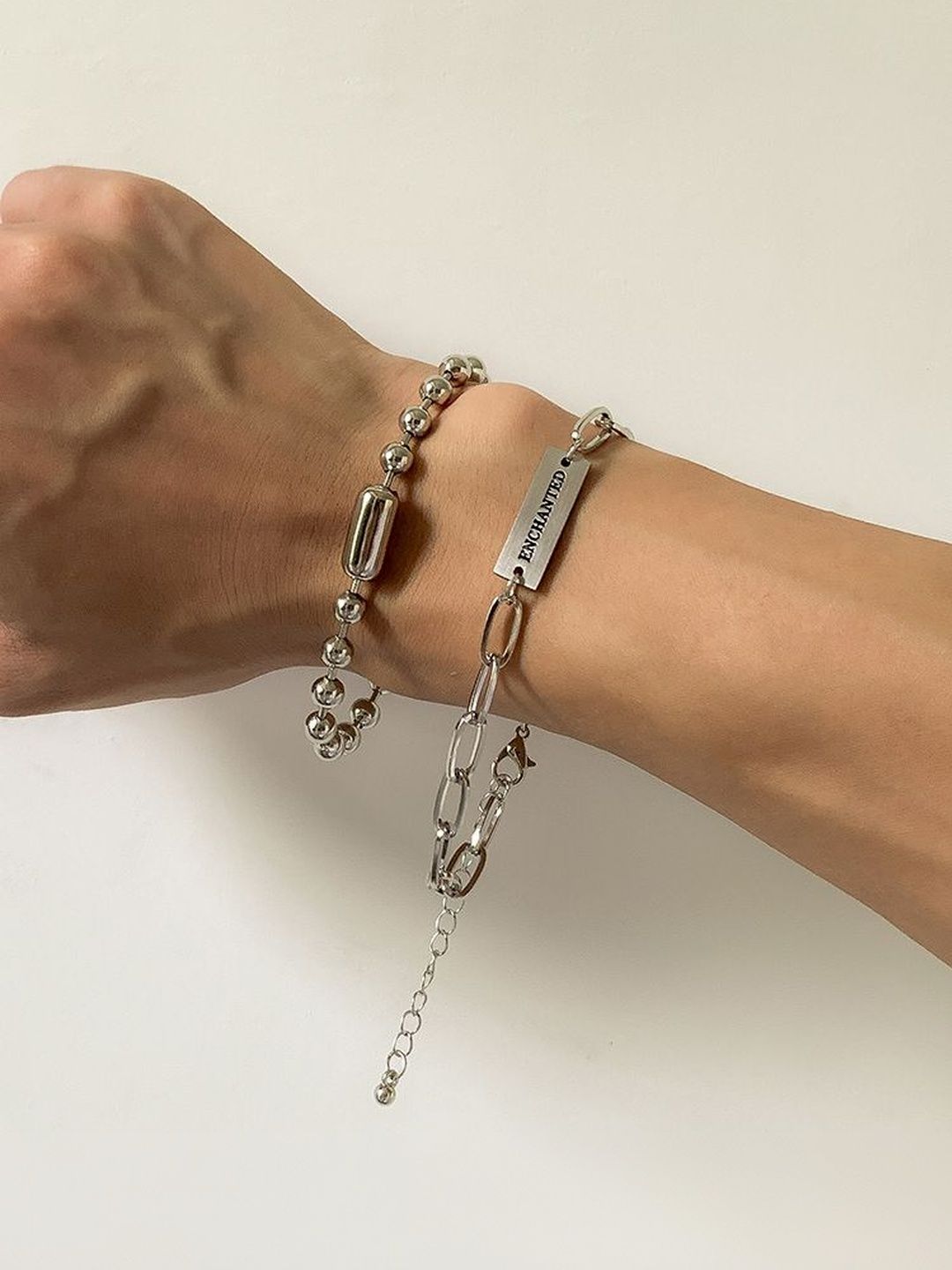 Men 2 Antique Silver-Plated Link Bracelet