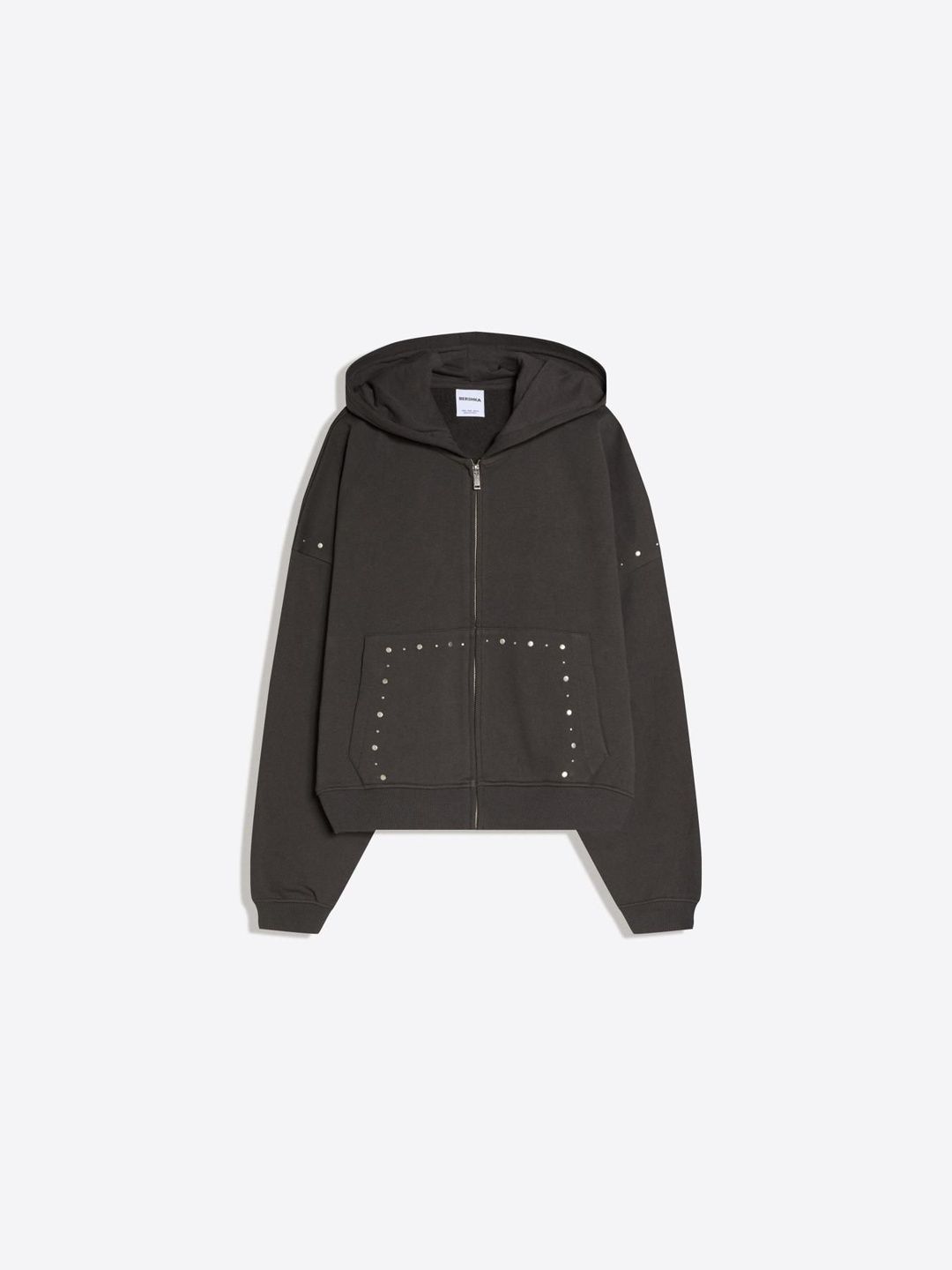 Zip-up studded hood sweatshirt