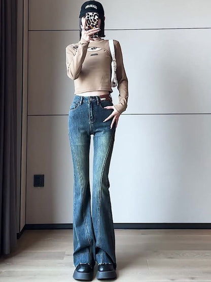 Women Flared Slash Knee Jeans