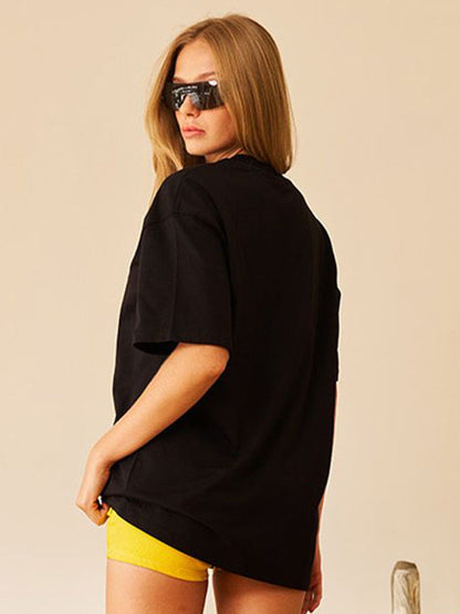 Women Graphic Printed Round Neck Cotton Oversized T-shirt