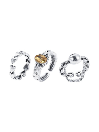 Set of 3 Silver-Plated Stone-Studded Finger Rings