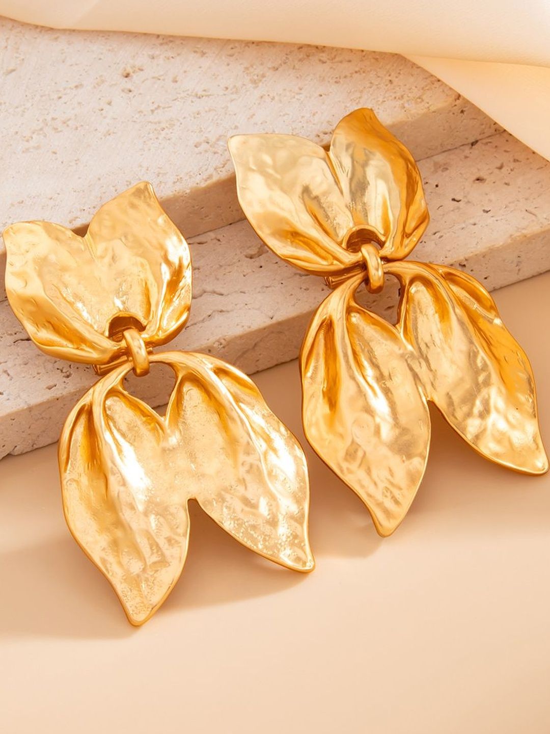 Women Gold-Plated Leaf Shaped Studs Earrings