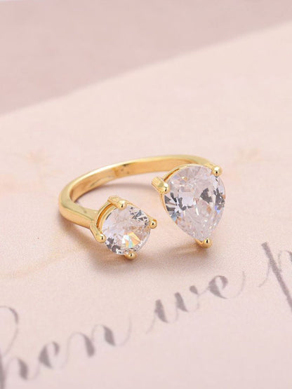SALTY Open Pear Cut American Diamond Toi-et-Moi Ring for Women & Girls Finger Ring