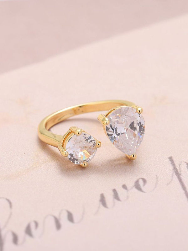 SALTY Open Pear Cut American Diamond Toi-et-Moi Ring for Women & Girls Finger Ring