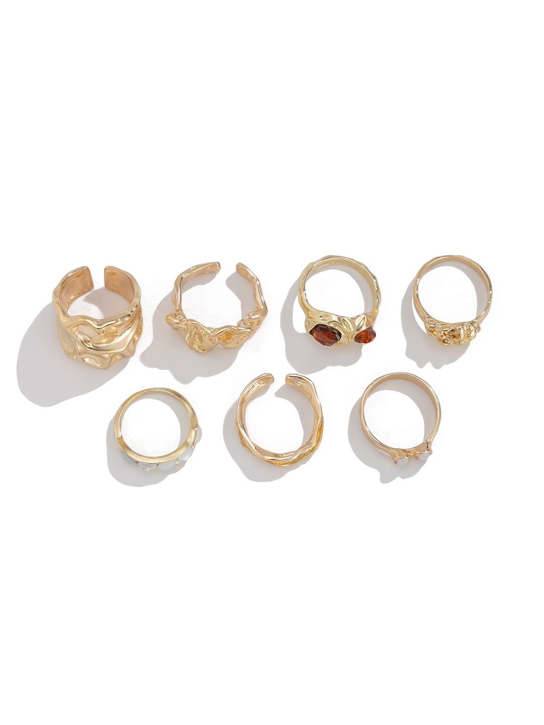 Set Of 7 Gold-Plated Finger Rings