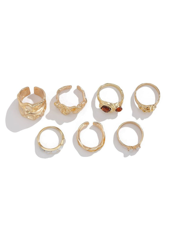 Set Of 7 Gold-Plated Finger Rings