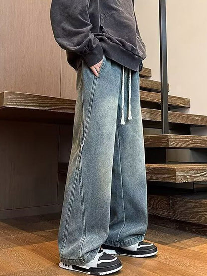 Men Wide Leg Mid-Rise Medium Shade Jeans