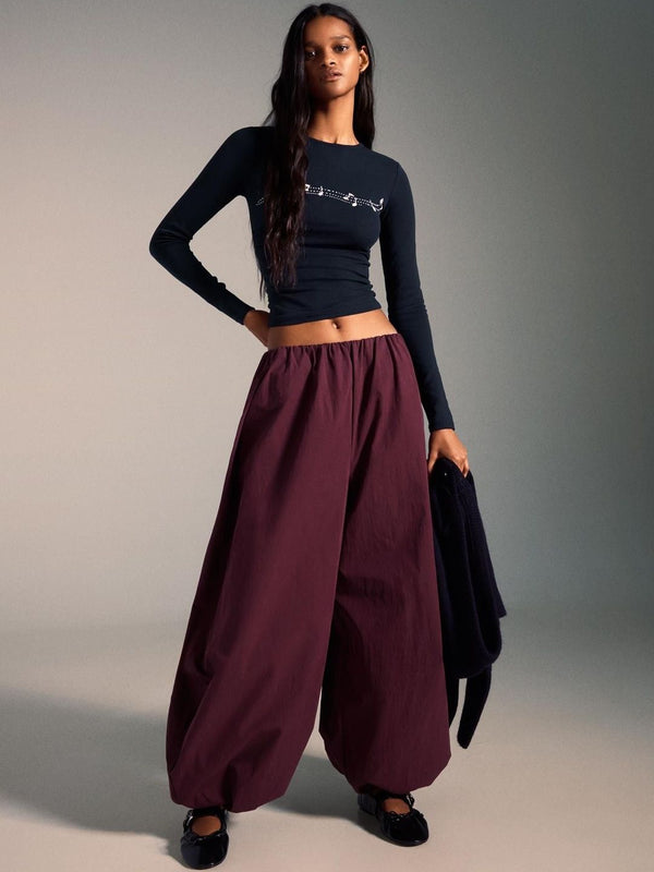 Long sleeve ruched print T-shirt