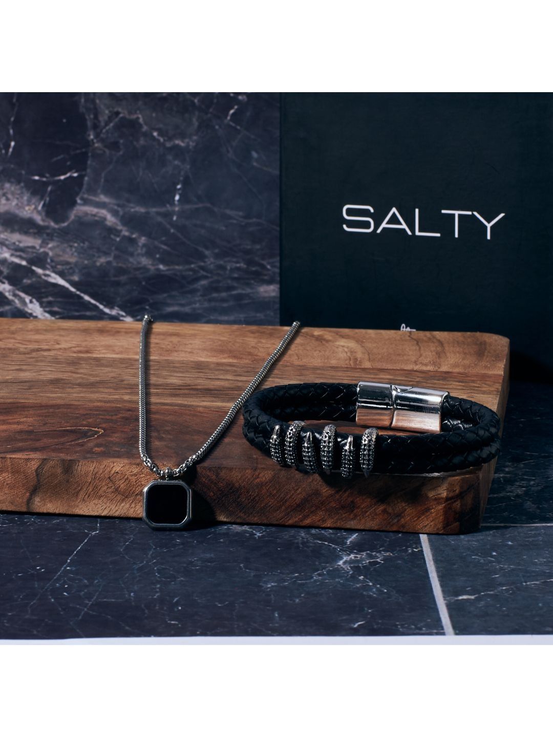 SALTY Midnight Charisma Chain & Crown Line Clawed Bracelet Jewellery Set