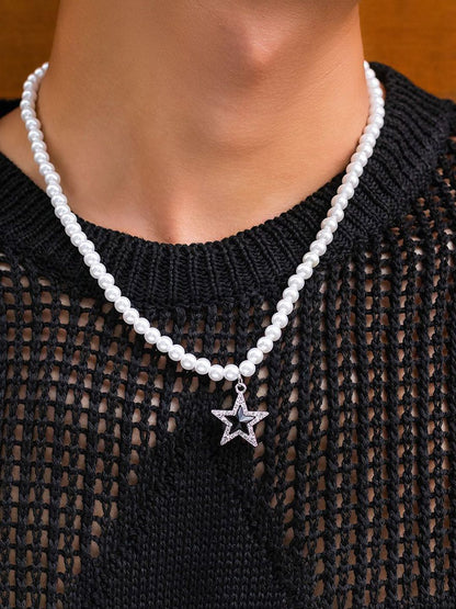 Silver-Plated Artificial Beaded Minimal Necklace