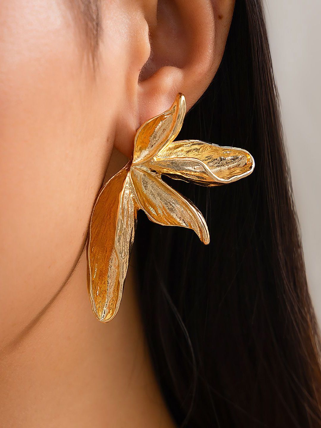 Gold-Plated Leaf Shaped Chunky Drop Earrings