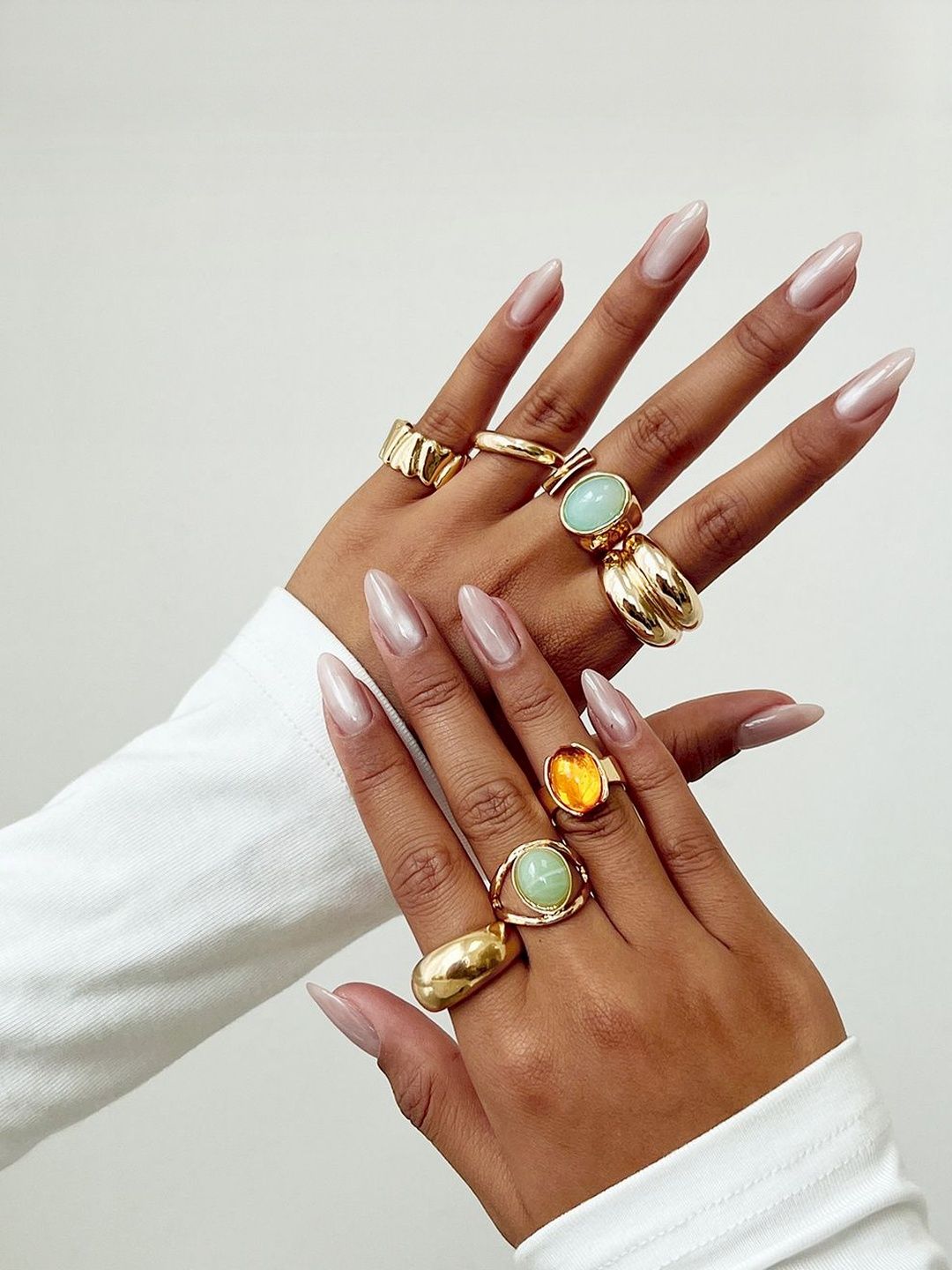 Women Set Of 7 Gold-Plated Stones Studded Adjustable Finger Rings