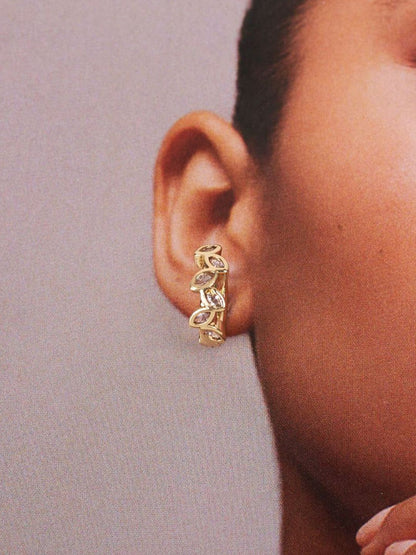 SALTY Gold-Plated Leaf Cluster Artificial Stones Leaf Shaped Hoop Earrings