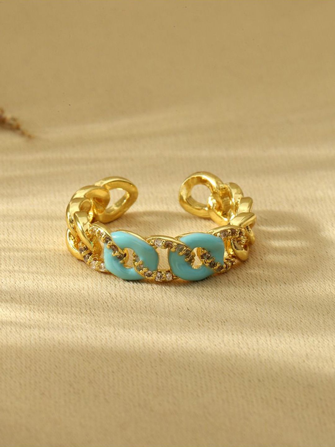 SALTY Forever Love 14KT Gold-Plated Diamond Stone Studded Adjustable Finger Ring