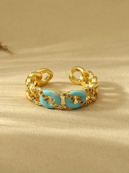 SALTY Forever Love 14KT Gold-Plated Diamond Stone Studded Adjustable Finger Ring