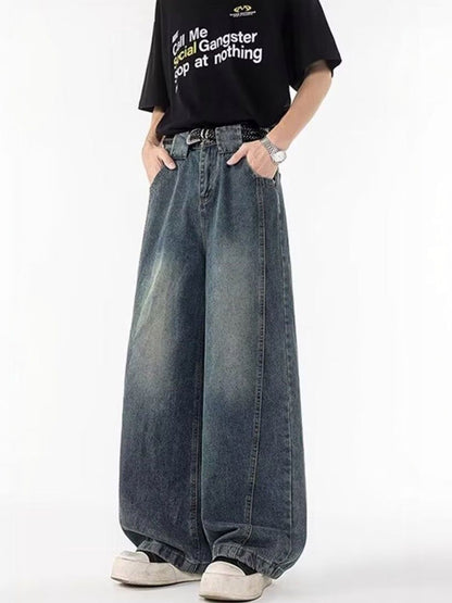 Men Wide Leg Mid-Rise Medium Fade Jeans