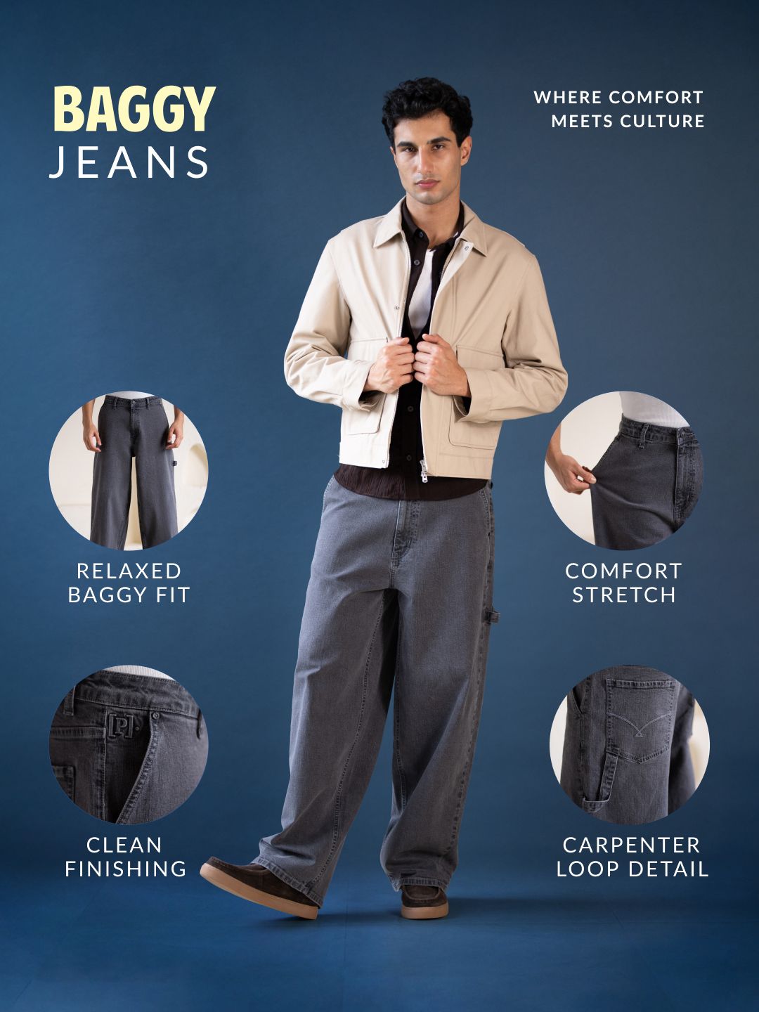 Men Comfort Baggy Fit Mid-Rise Stretchable Jeans
