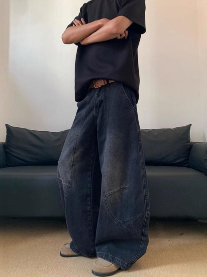 Men Wide Leg Mid-Rise Dark Fade Jeans