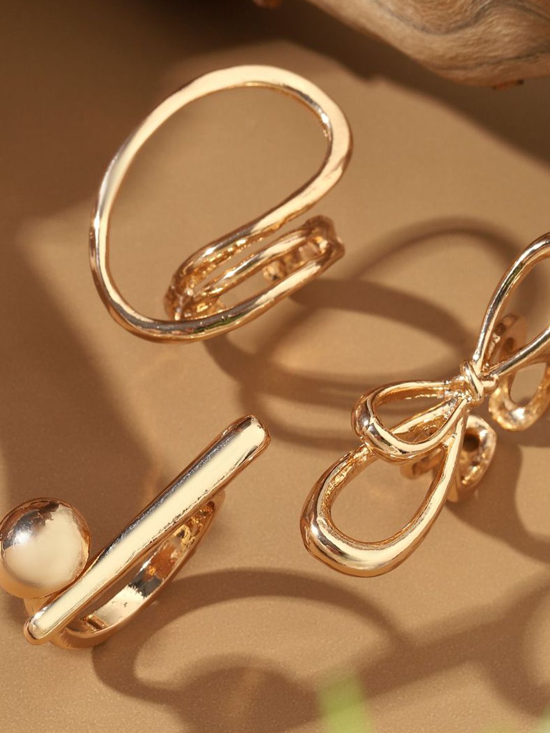 SALTY Set Of 3 Funked-Up Gold Stack Rings For Women & Girls