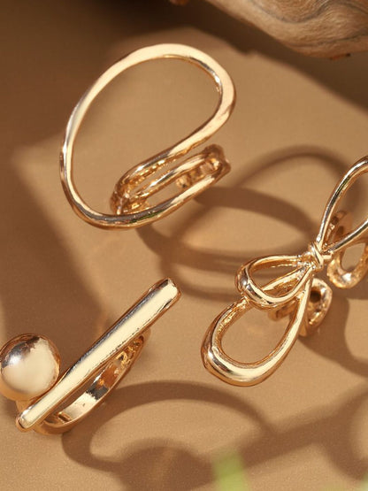 SALTY Set Of 3 Funked-Up Gold Stack Rings For Women & Girls