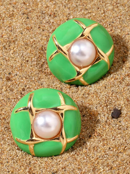 SALTY Pack of 2 Women Pearly Luxury Gold Earring