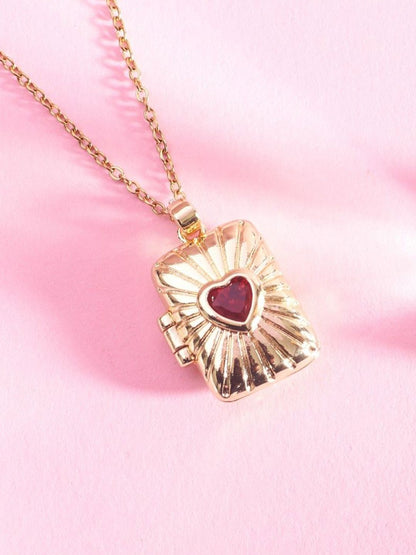 SALTY Sunburst Red Heart Pendant With Neck Chain For Women & Girls