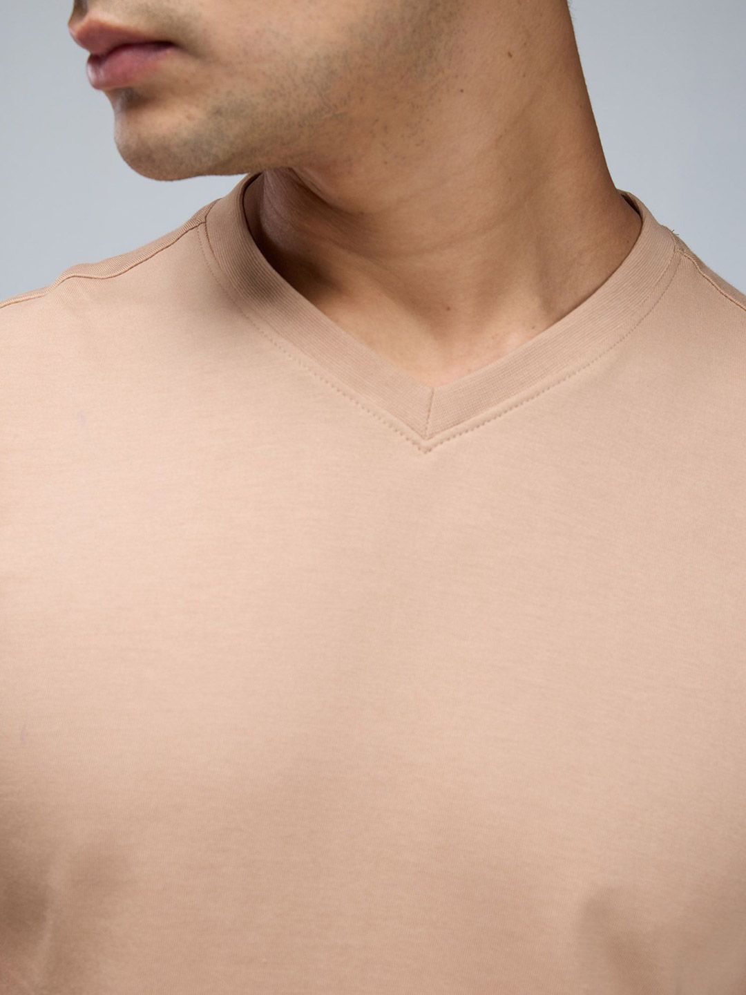 Beige Supima V - Neck T-Shirt