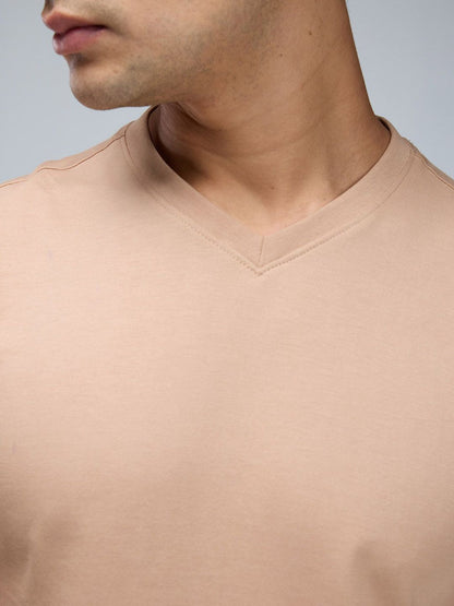 Beige Supima V - Neck T-Shirt