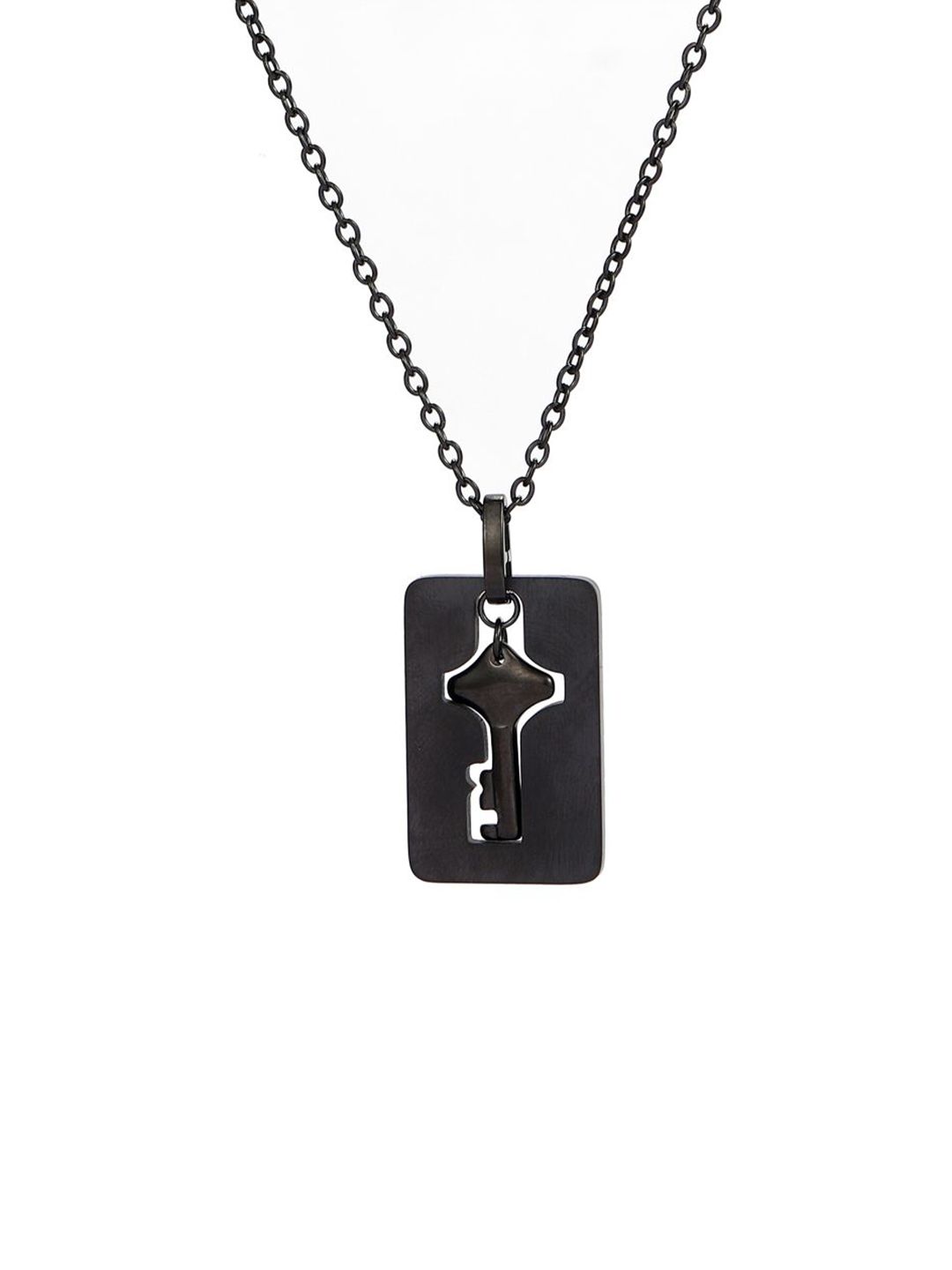 SALTY Stainless Steel Black Lock And Key Love Bracelet And Necklace Set For Women & Girls