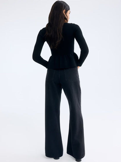 Women Classic Wide Leg High-Rise Light Fade Stretchable Jeans