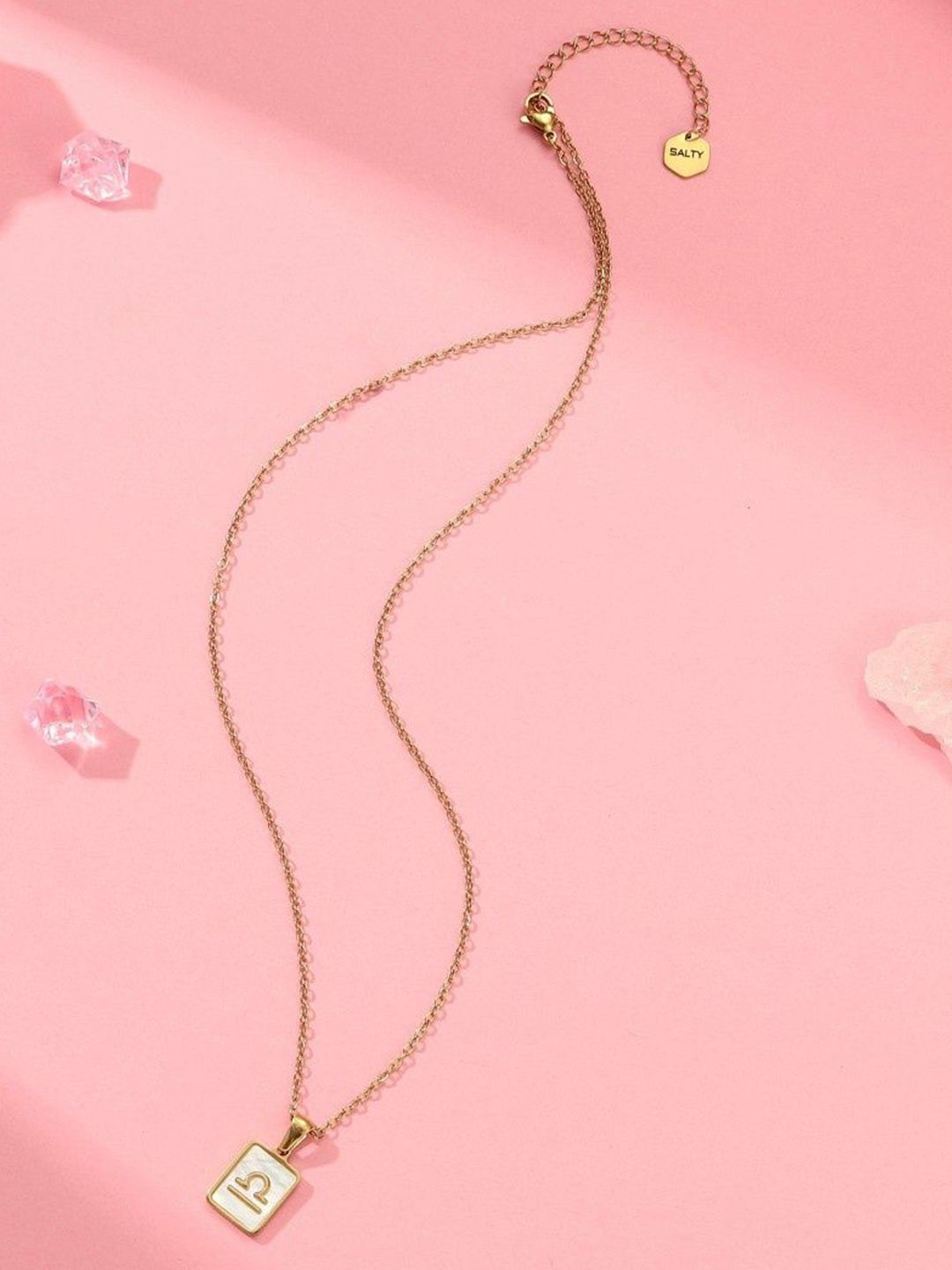 SALTY Gold & White Sign of the Stars Zodiac Libra Pendant With Chain