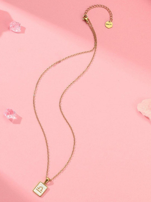 SALTY Gold & White Sign of the Stars Zodiac Libra Pendant With Chain