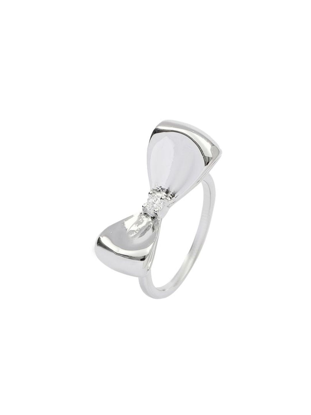 SALTY Silver-Plated Bow Studded Ring For Women & Girls Stylish Adjustable Finger Ring