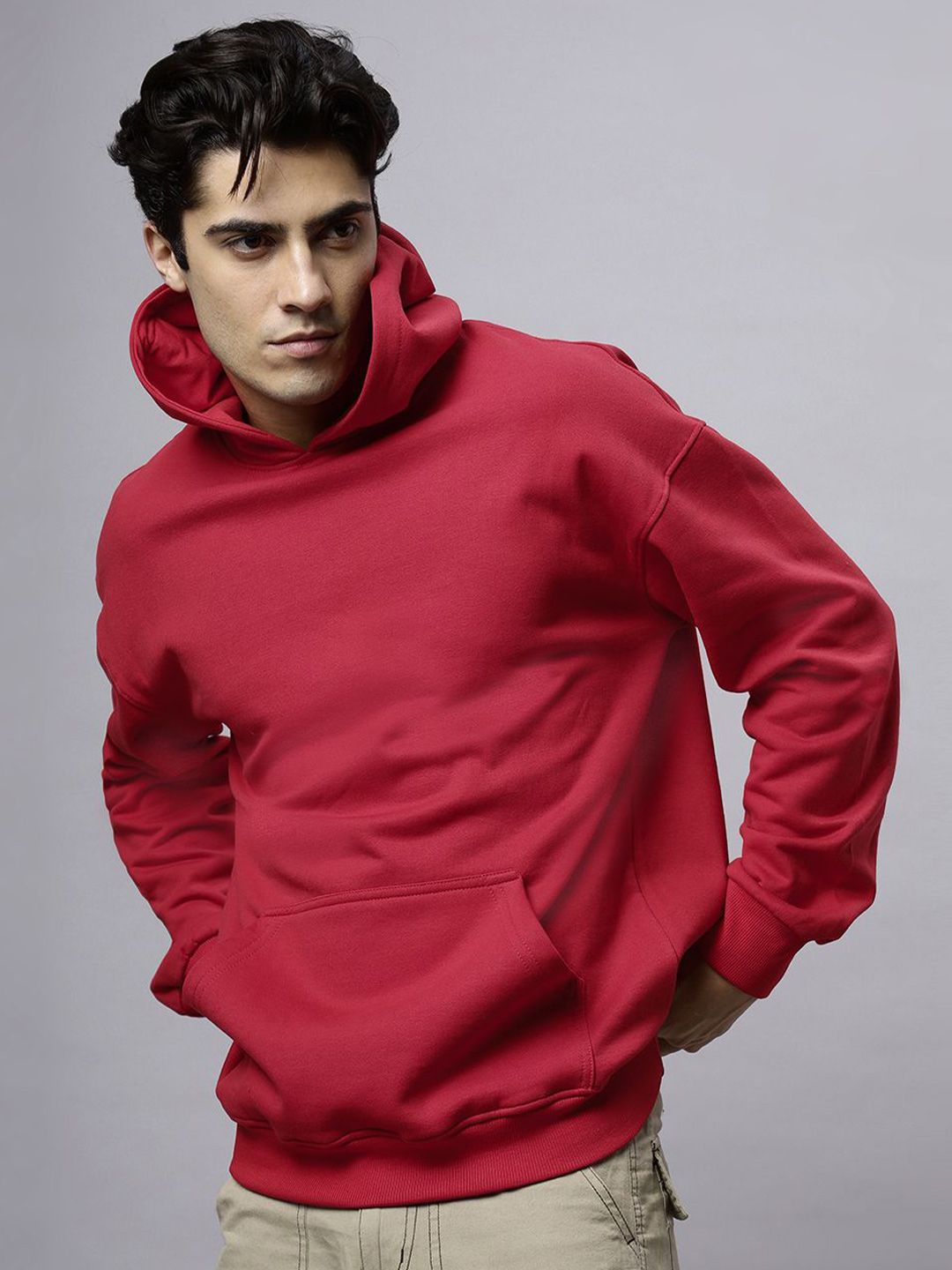 Men Solid Hooded Sweatshirt
