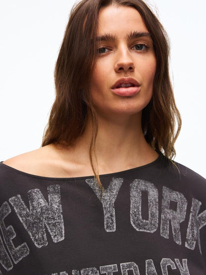 Asymmetric short sleeve print T-shirt with cummerbund