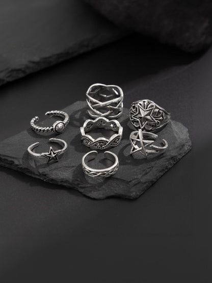 Men Set Of 7 Silver-Plated Finger Ring