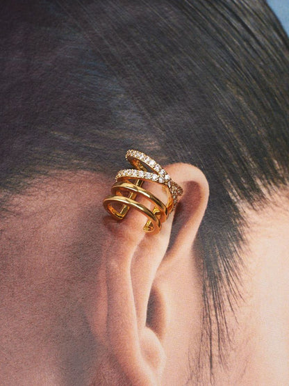 SALTY Gold-Plated Contemporary Artificial Stones Studded Ear Cuff Earrings