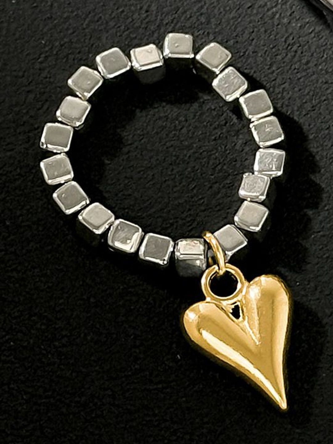 Silver-Plated Beaded Finger Ring