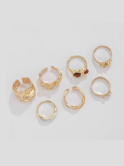 Set Of 7 Gold-Plated Finger Rings
