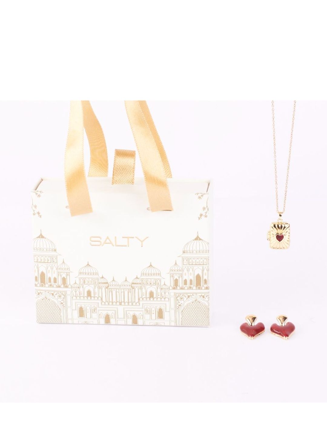 SALTY Sunburst Red Heart Pendant Necklace & Love in Cherry Earrings Jewellery Set