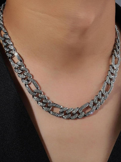 SALTY Men Stainless Steel Stone Studded Anarchy Silver Punk Necklace and Bracelet Set