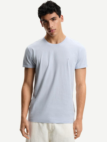 Embroidered short sleeve roll-up T-shirt