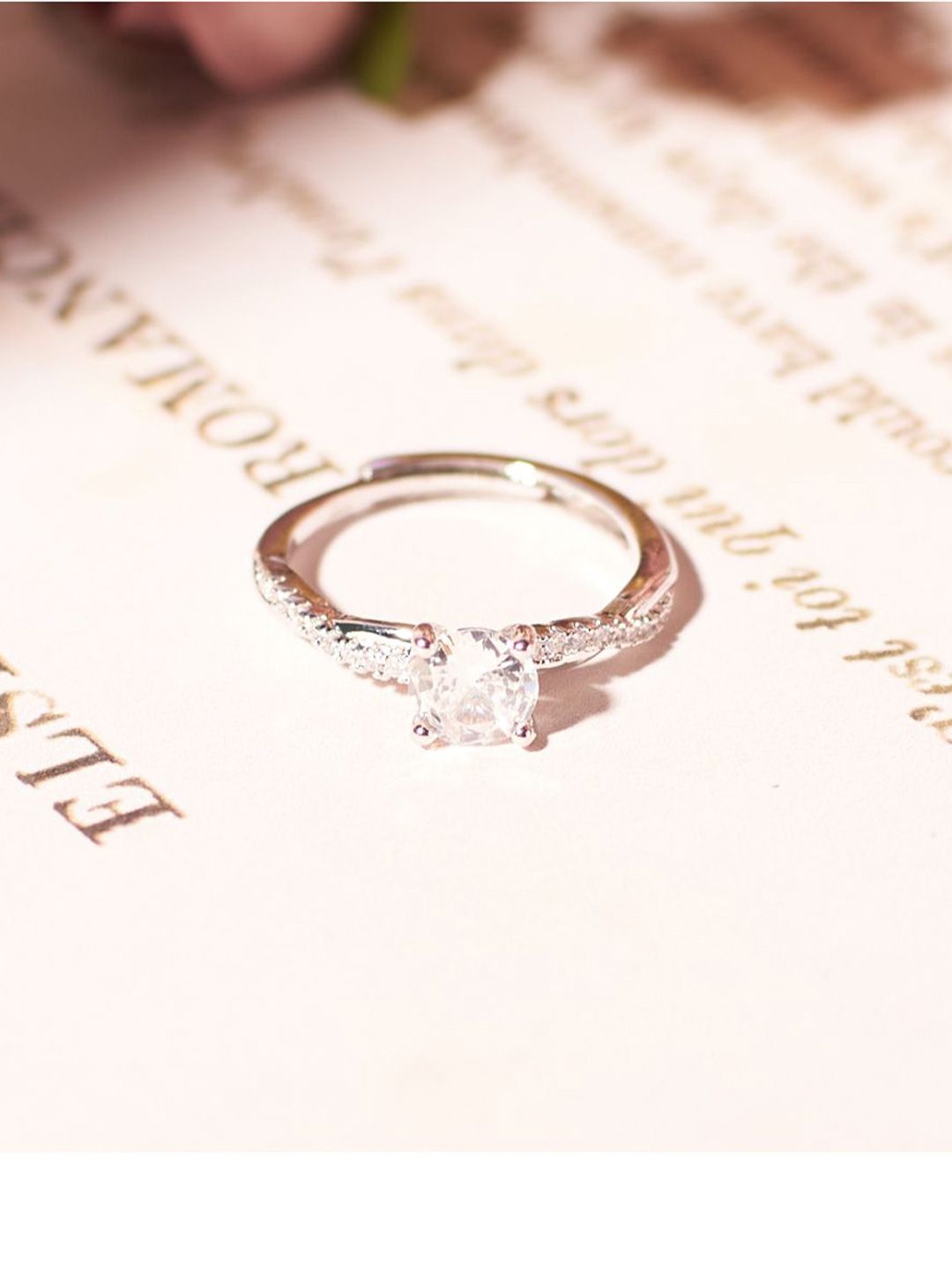 SALTY Ethereal Twist Silver Solitaire Studded Ring For Women & Girls