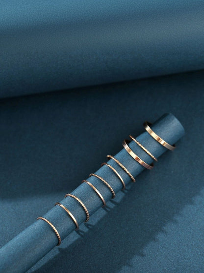 Set of 10 Gold-Plated Finger Rings